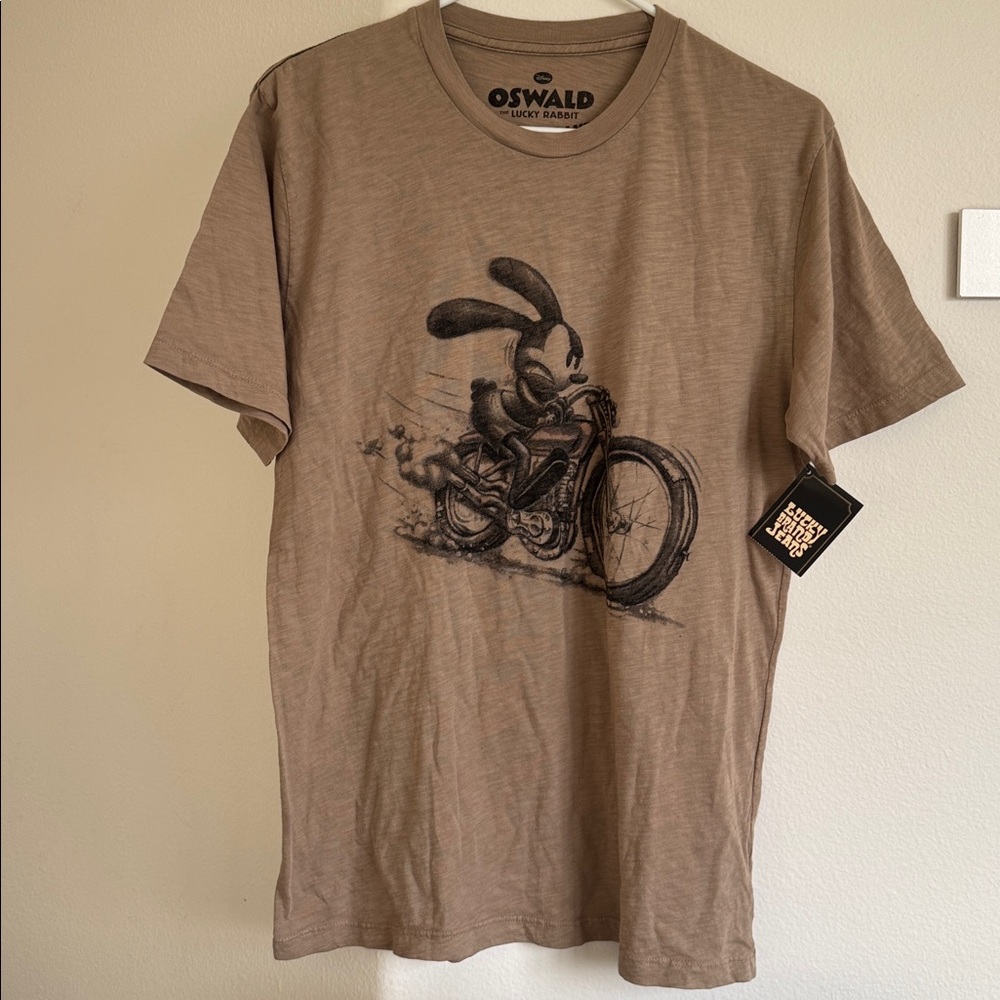 NWT Lucky Brand + Disney Tan Oswald Graphic Tee, Adult Small 🏍️